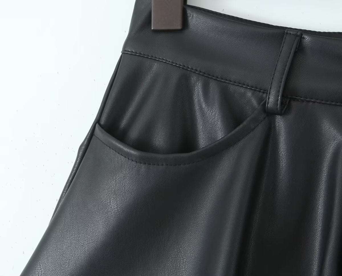 Autumn Winter Women Clothing Leather Short Pantskirt Skirt