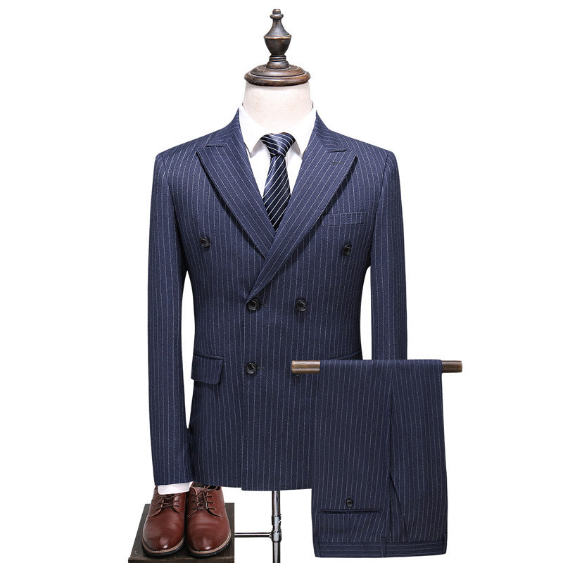 Autumn And Winter New Foreign Trade New Men's Double-Breasted Striped Suit Three-Piece suit | TRENDMAKERMODE™ 