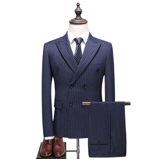 Autumn And Winter New Foreign Trade New Men's Double-Breasted Striped Suit Three-Piece suit | TRENDMAKERMODE™ 