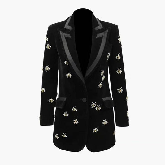 Veste Noir Velour Avec Motif Abeille| TRENDMAKERMODE® | TRENDMAKERMODE™ 