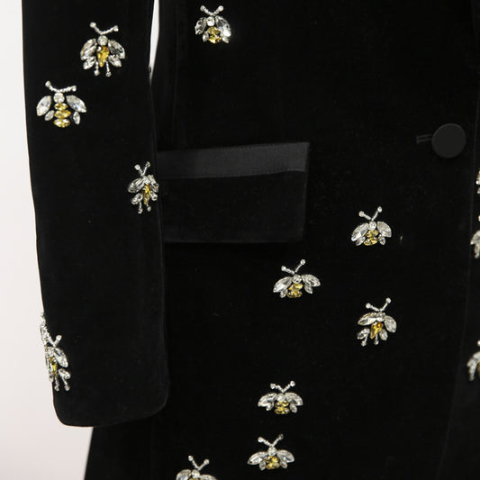 Veste Noir Velour Avec Motif Abeille| TRENDMAKERMODE®