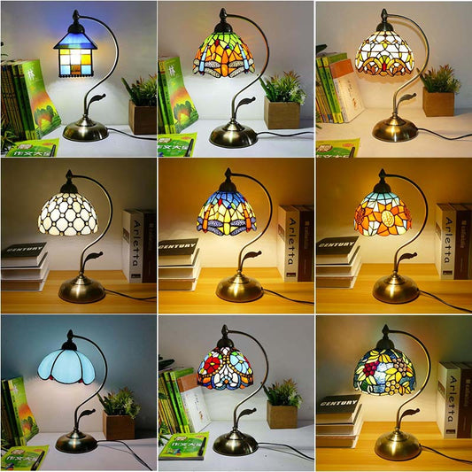 Veilleuse tiffany chambre Lampe de bureau Retro en verre