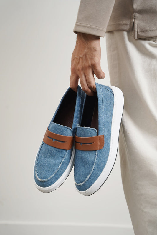 FRAYED DENIM LOAFERS