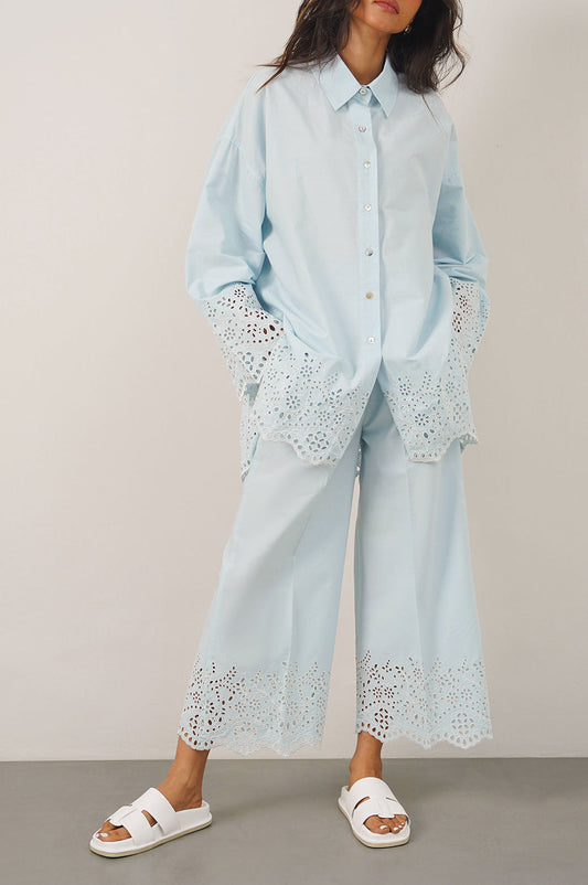 OVERSIZED SCHIFFLI SHIRT | BUTTON DOWN SHIRT | _studio_text, collection-drop2-woman, collection-flash-sale-14-Aug, collection-woman-button-down-shirts, collection-woman-flash-sale-14-Aug, collection-woman-ss24-all, collection-woman-tops-blouses, SS-24, SS24-Drop-II, Woman, woman-studio-collection | LAMA