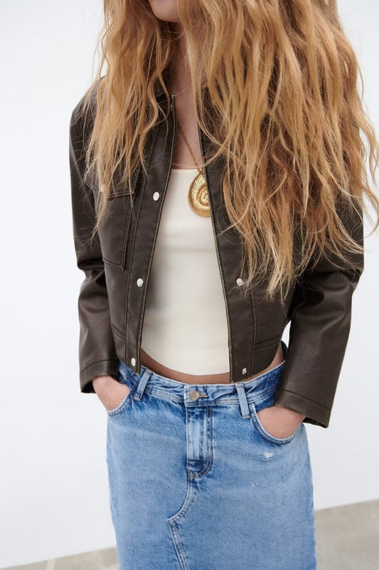 Summer Faux Leather Short Jacket Women Leather Jacket