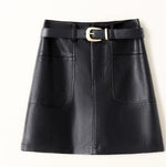 Coffee Color Small Leather Skirt With Belt Women Autumn Winter Faux Leather Skirt High Waist Slimming Package Hip Skirt - Vignette | TRENDMAKERMODE™ 