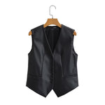 Autumn Faux Leather Fine Cut Vest Women Leather Jacket Vest Coat - Vignette | TRENDMAKERMODE™ 