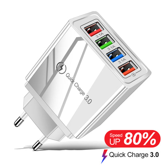 USB Charger Quick Charge 3.0 4 Ports Phone Adapter For Huawei IPhone 12 Tablet Portable Wall Mobile Charger Fast Charger | sekhmetstore