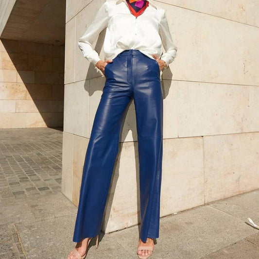 Women Clothing Spring Faux Leather Mid High Waist Hip Lifting Straight Women Casual Pants Women Pants | SaturdayNight