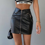 Winter Women Clothing Sexy Faux Leather Skirt Women Slim Fit Hip Raise Zipper Skirt - Vignette | TRENDMAKERMODE™ 