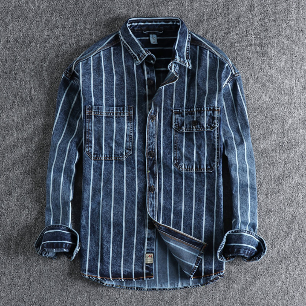 John™ | Gestreept Denim Overhemd | Langarmshirt | Modehaus MEYER