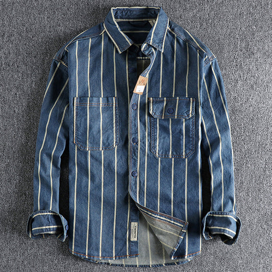 John™ | Gestreept Denim Overhemd | Langarmshirt | Modehaus MEYER