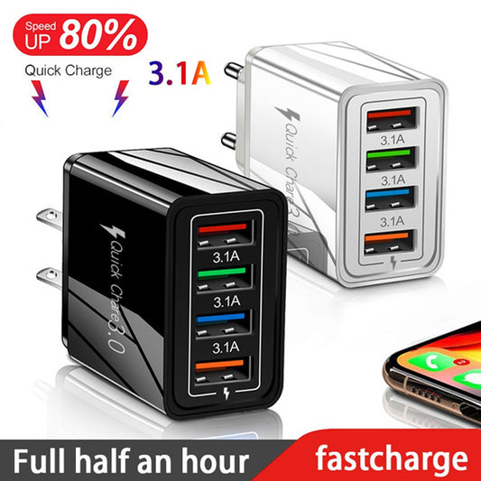 USB Charger Quick Charge 3.0 4 Ports Phone Adapter For Huawei IPhone 12 Tablet Portable Wall Mobile Charger Fast Charger | sekhmetstore