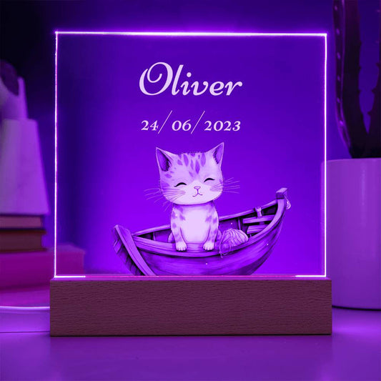 Veilleuse Enfant Personnalisée Chaton avec Prénom - Illuminez les rêves de votre trésor