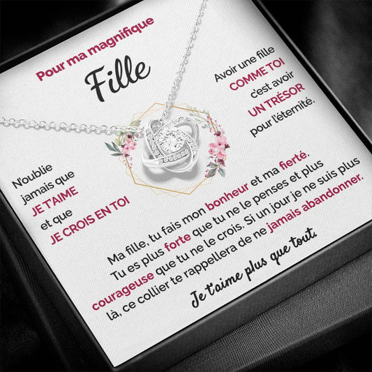 Cadeau pour ma Fille - Tu es courageuse - Collier Noeud d'Amour Finition Or Blanc | Jewelry | C30011TG, C30011TR, PB23-WOOD, PT-4377, TNM-1, USER-66066 | ShineOn Fulfillment