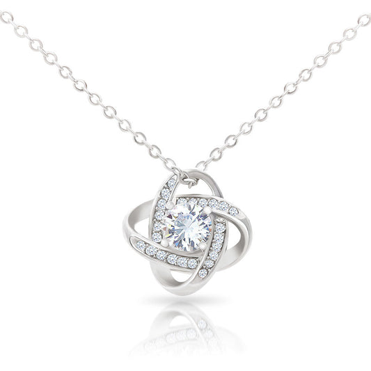 Cadeau de Maman pour sa Fille - Collier Noeud d'Amour Finition Or Blanc - Je t'aime tu es courageuse