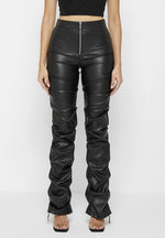 Tacked Vegan Leather Flared Trousers - Black - Vignette | TRENDMAKERMODE™ 